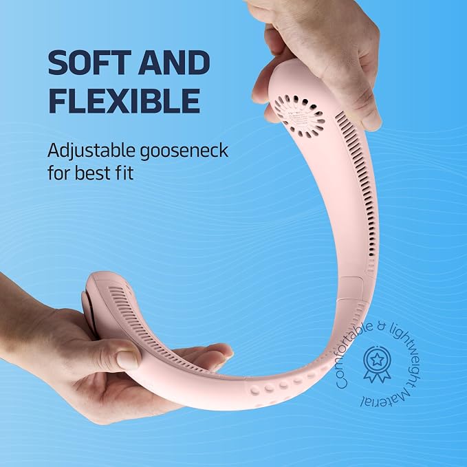 NEXAIR Portable Neck Fan Hands Free Cooling Lightweight Bladeless Neck Fan, 3 Speeds, 2400mAh Battery, 5H Runtime Pink