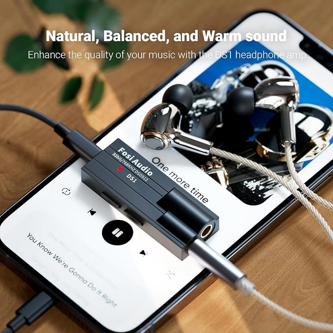 Fosi Audio DS1 USB C DAC Headphone Amp DSD512 ES9038Q2M HiFi Mini Audio Adapter Supports 32bit/768kHz with 4.4MM and 3.5MM Dual Headphones Outputs Compatible with Smartphones/Laptop/PC/Music Players