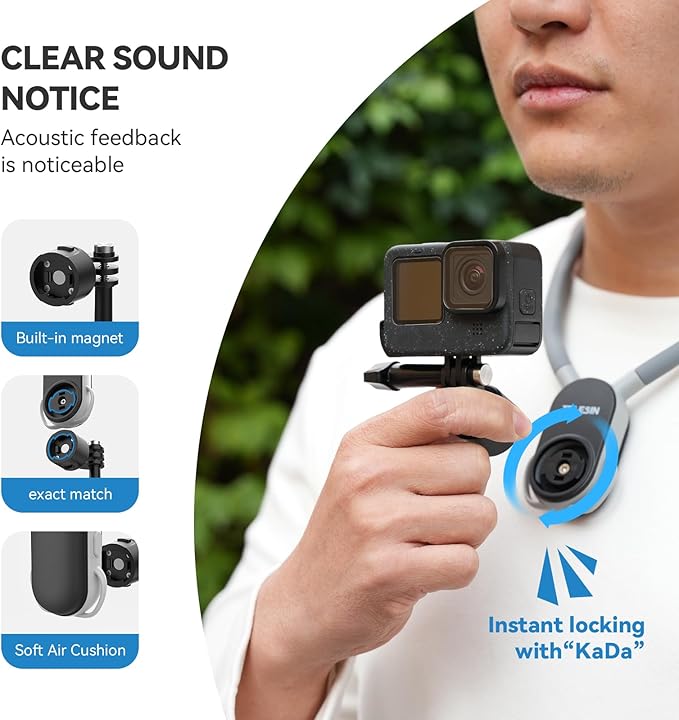 TELESIN S2 Quick Release Magnetic Neck Mount with Fixing Chest Strap, Necklace Lanyard Holder for GoPro 13 12 11 10 9 8 7 6 Go Pro Max Insta360 X3 X4 GO3 Ace Pro DJI Action 5 Pro 3 4 Osmo Pocket 3