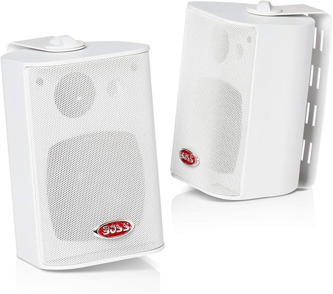 Boss Audio MR4.3W 200-Watt 3 Way Marine 4-Inch Enclosed System Speaker, White
