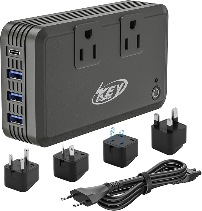 Key Power 220V to 110V Voltage Converter, 230W Step Down International Power Converter Adapter Combo with UK/AU/US/EU Travel Adapter.