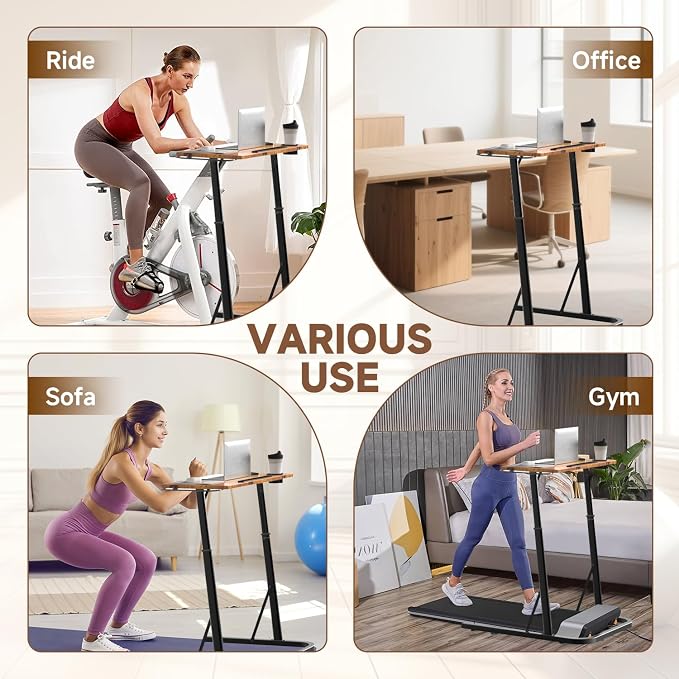 Adjustable Treadmill Walking Pad Desk, for Bike/Cycling Trainer, Workstation Standing Desk, Trainer Stand Table for Indoor, Treadmill Attachment-Exercise While Working or Watching TV, Rustic Brown