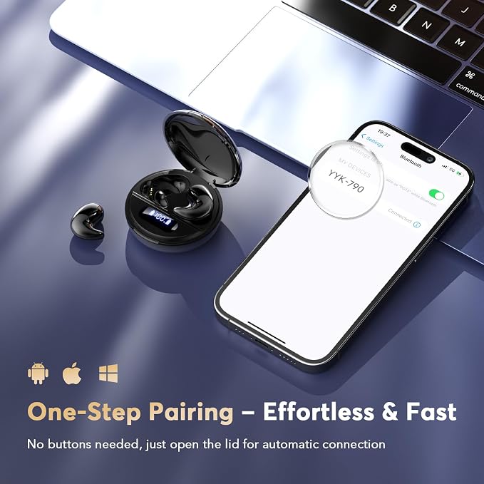 Sleep Earbuds for Side Sleepers, Invisible Flat Bluetooth Sleeping Earbuds, Zero Pressure White Noise Sleep Headphones, No Lights or Alerts, Tiny Hidden Earbuds for All Night Undisturbed Sleep