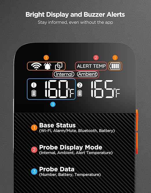 GoveeLife Smart Wireless Meat Thermometer 2 Probes with Stable Bluetooth WiFi Transmission, Digital Oven Thermometer with Accuracy±1.8℉, IP68, Charge Magnetic Base, Alarm, for BBQ, Grill, Smoker