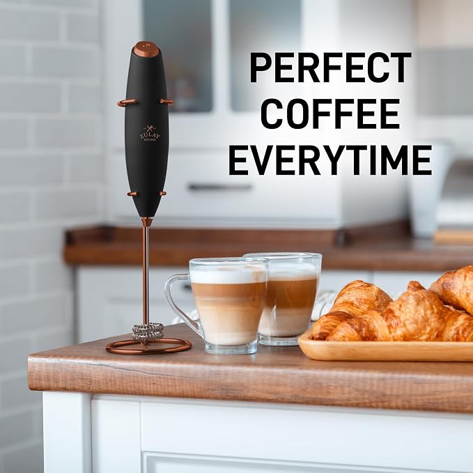 Zulay Kitchen Powerful Milk Frother Wand With Duracell Batteries - Ultra Fast Handheld Drink Mixer - Electric Whisk Foam Maker for Coffee, Lattes, Cappuccino & Matcha - Triple Whisk - Luster Copper