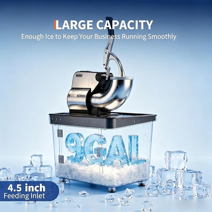 Commercial Ice Crusher Machine with 4 Blades, 2000RPM 750LBS/H Ice Shaver with 2LBS Hopper Capacity, 350W Stainless Steel Snow Cone Machine for Home Use, Bars, Cafes, Parties, Black