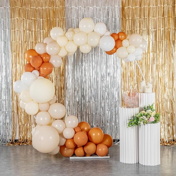 Restaurantware-Balloonify Balloon Garland Set, 1 Party Decoration Kit - 146 Balloons, With Chain, Brown, Beige, & White Latex Balloon Arch Kit, Includes Glue Dots, And Fishing Line