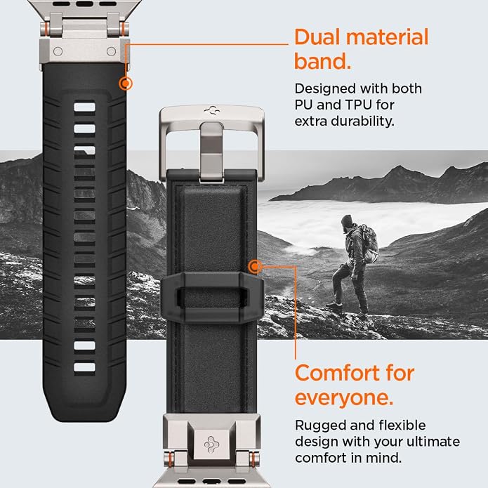 Spigen DuraPro Armor Durable Metal Connector Strap Designed for Apple Watch Band Compatible with Ultra 2/1 49mm, Series 10 46mm, 9/8/7 45mm, SE2/SE/6/5/4 44mm, 3/2/1 42mm