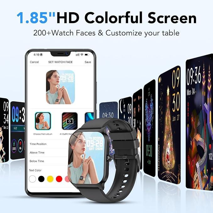 Smart Watch for Men Women,1.85" HD Fitness Tracker with Bluetooth Calls/ AI Voice Control, 120+Sports Modes, 24/7 Heart Rate/Sleep Monitor, Pedometer, Calories, Waterproof Smartwatch for Android iOS
