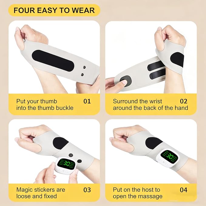 Carpal Tunnel Wrist Massager, 8 Modes & 30 Levels 360° Ergonomic Surround Support Wrist Massager, Detachable Main Unit, Adjustable Thumb Loop for Home/Workplace Hand Pain Relief