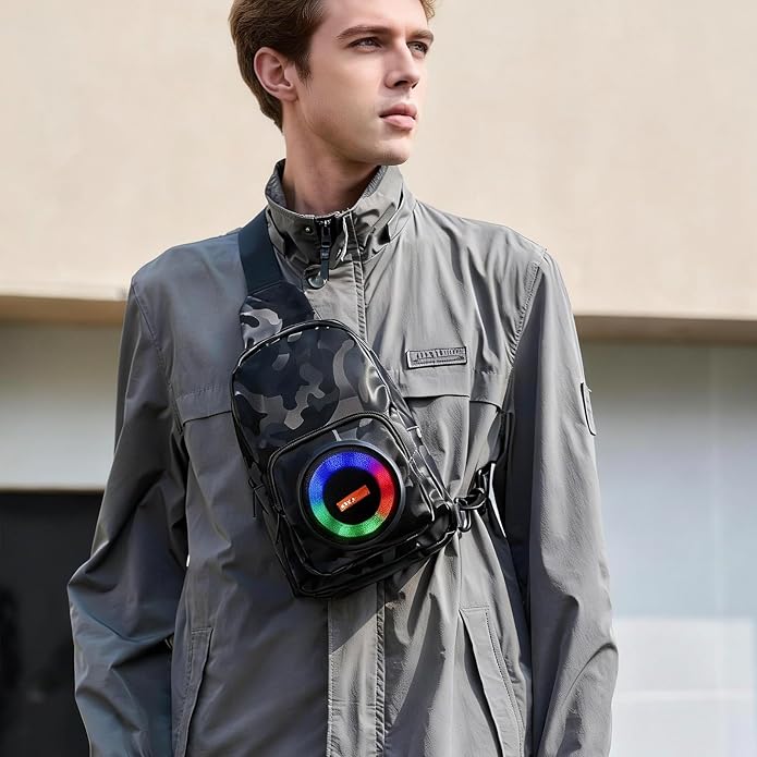 Portable Bluetooth Speaker Bag, Chest Crossbody Sling Bag with LED Light,Wearable Audio Music Shoulder Bag for Hiking Cycling | speaker LED light