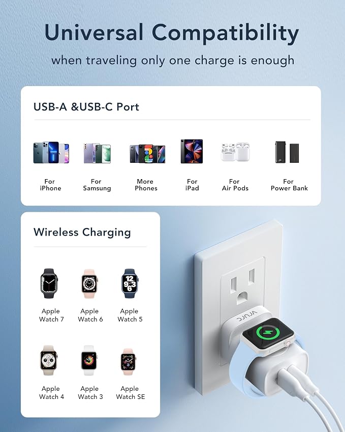 VRURC Charger for iPhone & Apple Watch, Portable Travel Charger for Multi Devices
