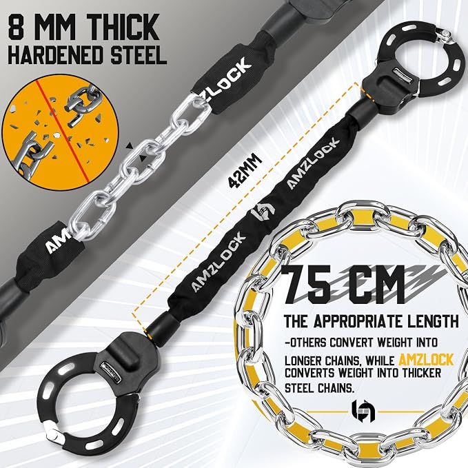 Scooter Lock with Bag, Heavy Duty 5/16" (8mm) Anti-Theft Chain for Electric Scooter, E-Bike & Bicycle, 29.5" (75cm)