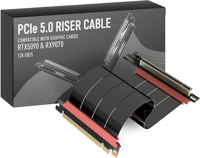 LINKUP PCIE 5.0 Riser Cable | for Vertical GPU Mount | Right Angle | Graphics Card GPU Ready | Usable with PCIe 4.0 & RX 9070/ RTX5090 | 20cm (Total Length: 24cm)