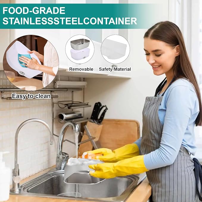 SOHIDA Electric Lunch Box Food Heater, White | 80W, 12V 24V 110V, Portable for Car Truck Work, Removable 304 Stainless Steel Container