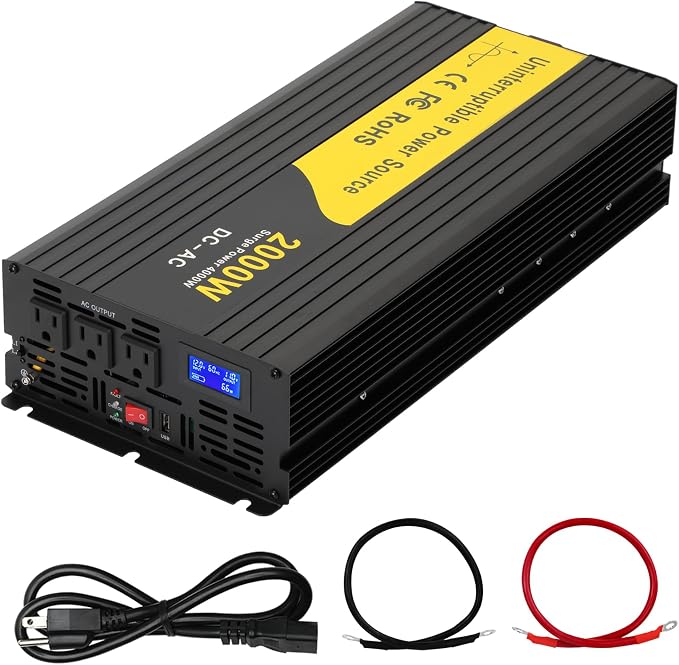 Miumoon 2000W Primary Sump Pump Backup System, Basment Protection Backup Inverter, Black, LCD Display, Auto Switches for Continuous Sump Pump Operation, Basement Emergency and Power Outage Backup