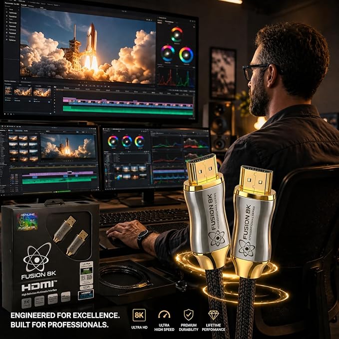 Fusion8K Certified HDMI 2.1 Cable 48Gbps 10 Feet - 10K 8K@60Hz 4K@120Hz 144Hz | eARC HDR10 Dolby Vision HDCP 2.3 | Braided Cord for PS5, Xbox Series X, Apple TV 4K, Roku, OLED TV