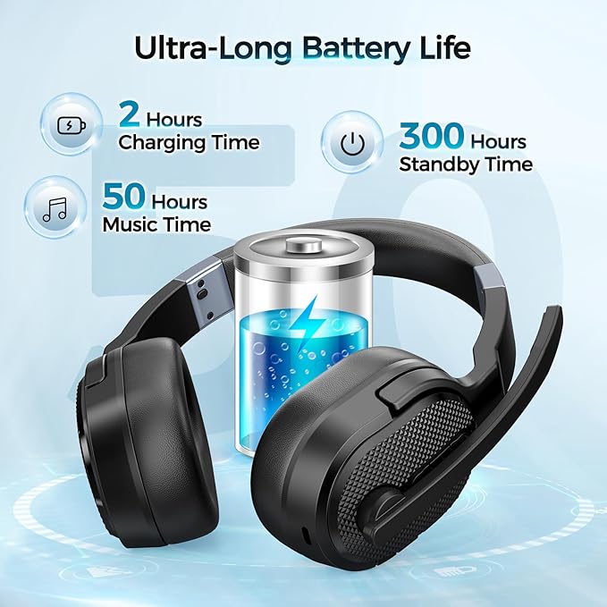 COSMUSIS Trucker Bluetooth Headset with Dongle, Wireless Headsets with Noise Cancelling Microphone, 50+Hrs HD Talktime Bluetooth Headphones with Detachable Earpad/Single+Dual Mode for Office/Driving