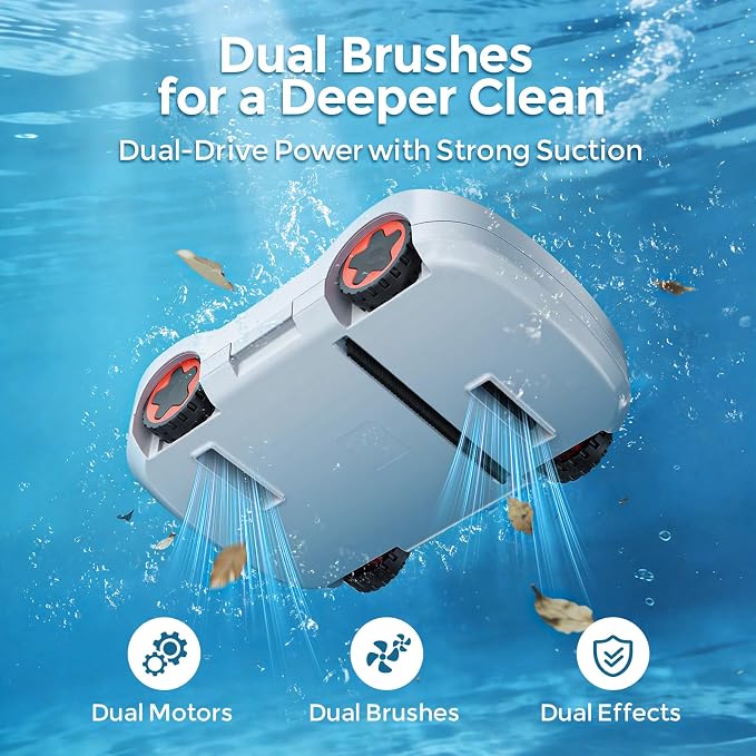 C5 Robotic Pool Cleaner, Cordless Pool Vacuum for Above-Ground & Inground Pools up to 2,200 Sq.Ft, Strong Suction, 180-Min Runtime, Smart Auto-Parking & 2.7L Large Debris Basket (White-Black)