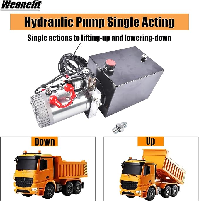 12V DC Hydraulic Pump Power Unit, 0.91 GPM Flow Rate, 8 Quart Metal Reservoir, Single Acting, 3200 PSI Max Pressure, SAE #6 Ports for Dump Trailers, Car Lifts, DIY Hydraulic Systems