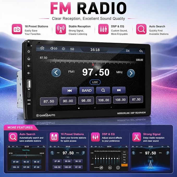 9 Inch Single DIN Car Stereo with Wireless Apple CarPlay Android Auto, Car Radio, 9" IPS Capacitance Touchscreen, Bluetooth 5.2, FM Receiver, Backup Camera,USB/Type-C, subwoofer, Apple Car Play