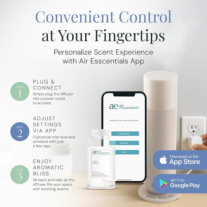 AE800 Tower Bluetooth Smart Diffuser with Santal Oil, A Warm Sandalwood & Cardamom Blend, Waterless Scent Machine for Home or Office, Large Room Coverage Up to 800 Sq. Ft.