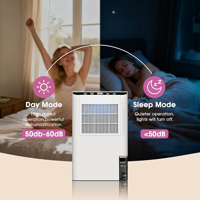 Dehumidifiers for Home, 2000 Sq.Ft Small Dehumidifier with 3.3ft Drain Hose, 2.5L Tank, Timer Sleep Mode, Portable Dehumidifier for Basement, Bedroom, Bathroom (Pearl White)