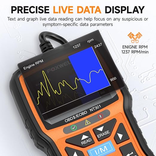 FOXWELL NT301 OBD2 Scanner Live Data Professional Mechanic OBDII Diagnostic Code Reader Tool for Check Engine Light & FOXWELL BT630 600A Smart Battery Monitor with Shunt