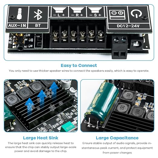 ZK-TB21 Bluetooth 5.0 50W+50W+100W 2.1 Channel Subwoofer Amplifier Board TPA3116D2 HiFi Treble and Bass Control Stereo Digital Audio Amp Board for Home Theater DIY Speakers