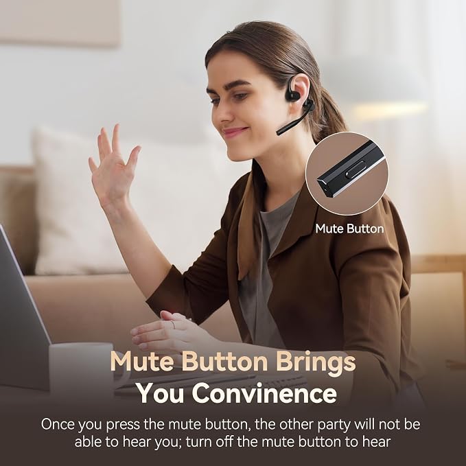 CXK Open Ear Headphones with Mic, Wireless Headset with AI Noise Cancellation Microphone Bluetooth 5.3 Bluetooth Headset with Mic Air Conduction Headphones for Work Call Meeting Driving