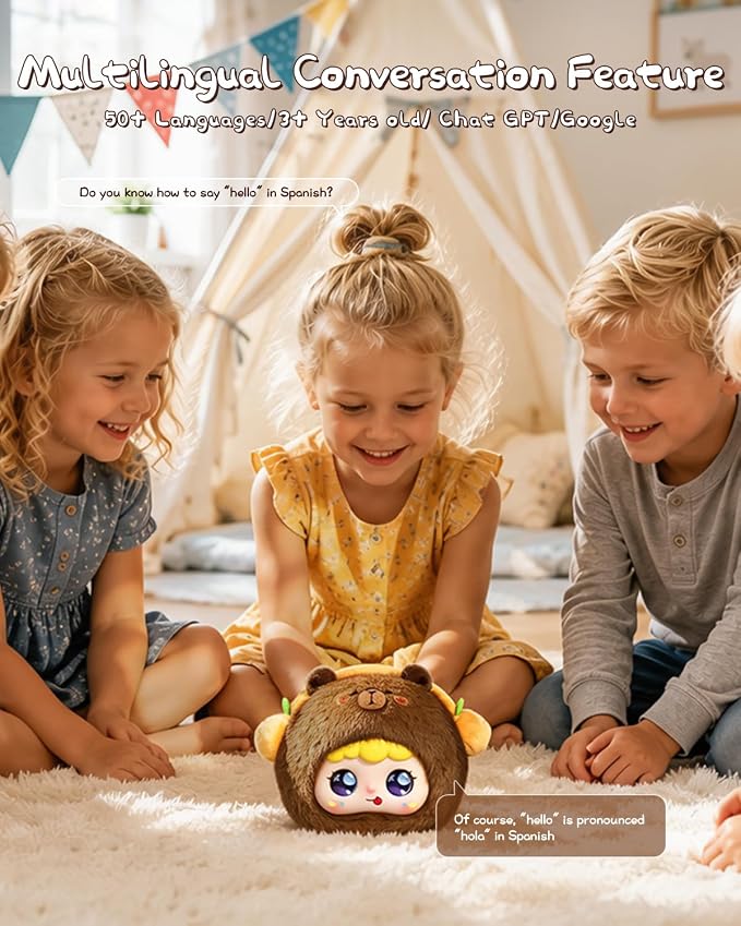 AI Smart Stuffed Animals Kids Toys ChatGPT, Multilingual Companions, Interactive Learning Assistant & Memory Trainer, Emotional Support Plush AI Pet, Voice Conversation, Expressive LED Eyes