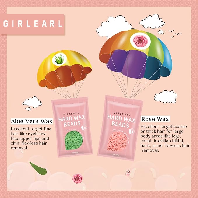 GIRLEARLE Wax Warmer Kit for Women and Men + 1lb Hard Wax Beads at Home, Multiple Formulas Target Different Types of Hair for Sensitive Skin Body, Brazilian Bikini, Eyebrow, Facial