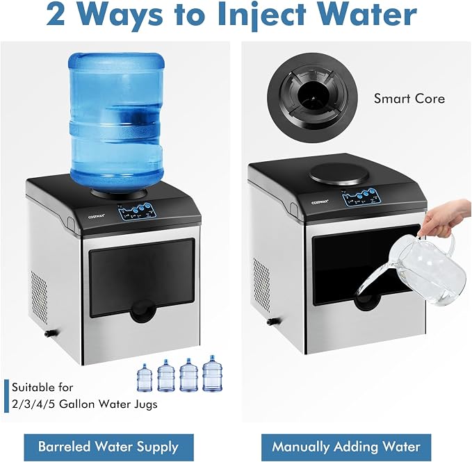 COSTWAY Countertop Ice Maker with Water Dispenser, 3 Sizes Bullet Shaped Ice, 48lbs/Day, Fast Ready in 6 Minutes, Ice Machine with Cold Water for Home Bar Kitchen Office
