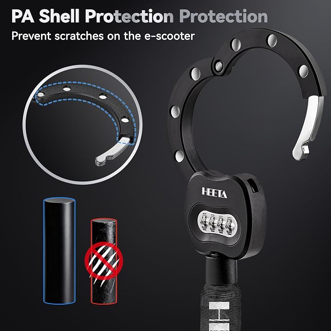 HEETA Electric Scooter Lock Anti Theft, 4 Digit Combination Bike Chain Lock, Heavy Duty Security Bicycle Lock Cable Accessories for E Scooter, E Bike, Motorcycle, Door, Gate & Fence