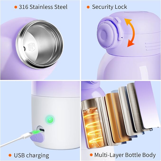 Portable Bottle Warmer for Travel - 12oz Cordless Milk Warmer, Dual Heating Modes for Breast Milk & Water, Fast Heating Smart Temperature Control, Ideal for Outdoor, Car, and Nighttime Feeding