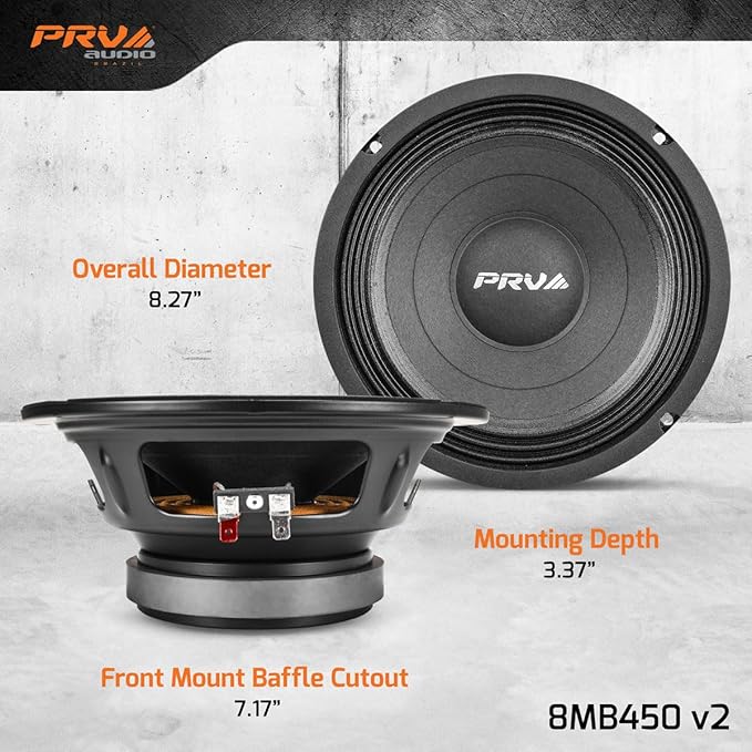 PRV AUDIO 8 Inch Midbass Speaker 8MB450 v2, 450 Watts, 8 Ohm, 2 Inch Voice Coil, Pro Audio Loudspeaker (Single)
