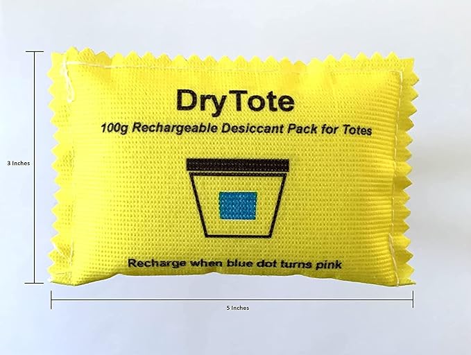 DryTote Rechargeable Desiccant Packs (10 Pack), Silica Gel Moisture Absorber for Storage Bins & Totes, Color-Change Indicator, 100g, Yellow
