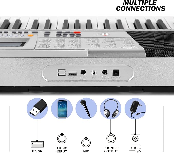MUSTAR 61 Key Piano Keyboard, MEKS-400 Electric Piano Keyboard with Lighted Up Keys, Learning Keyboards Piano for Beginners, Piano Stand, LCD Screen, Headphones, Microphone