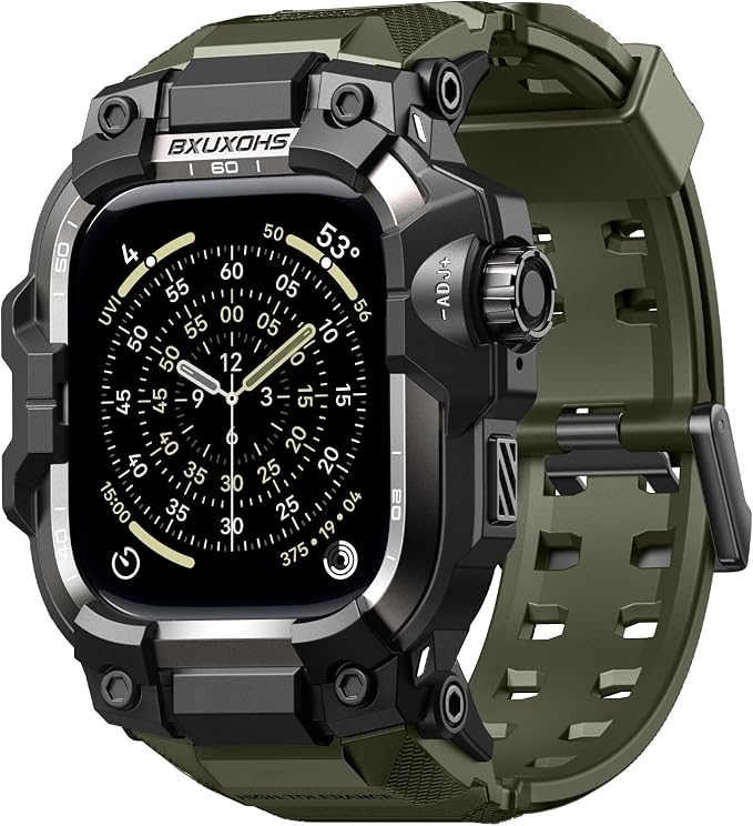 BXUXOHS Rugged Case and Band for Apple Watch 46mm Men, Compatible with Apple Watch Series 11/10, Military Grade Shockproof Bumper Cover, Tactical Band Case for iWatch 11/10 Man, Army Green