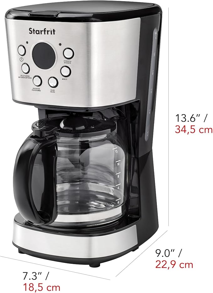 Starfrit Programmable Drip Coffee Maker - 12 Cups - LCF Display - Stainless Steel Design
