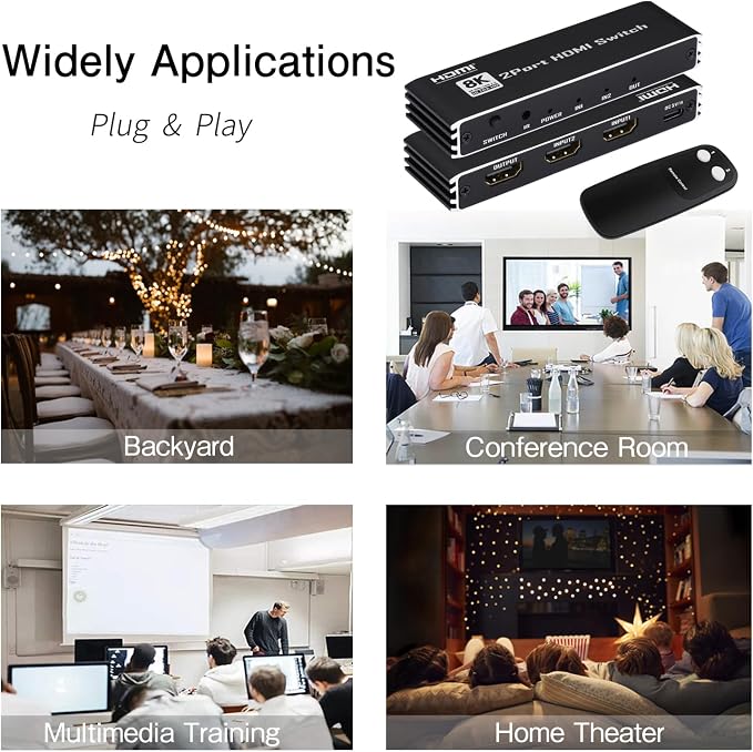 Enbuer 8K HDMI 2.1 Switch, HDMI 2.1 Switcher 2 in 1 Out, Supports 8K@60Hz, 4K@144Hz, 4K@120Hz, 1080P@240Hz, HDCP 2.3, HDR, 3D, Dolby Compatible with PS5 Xbox Blu-Ray Player etc