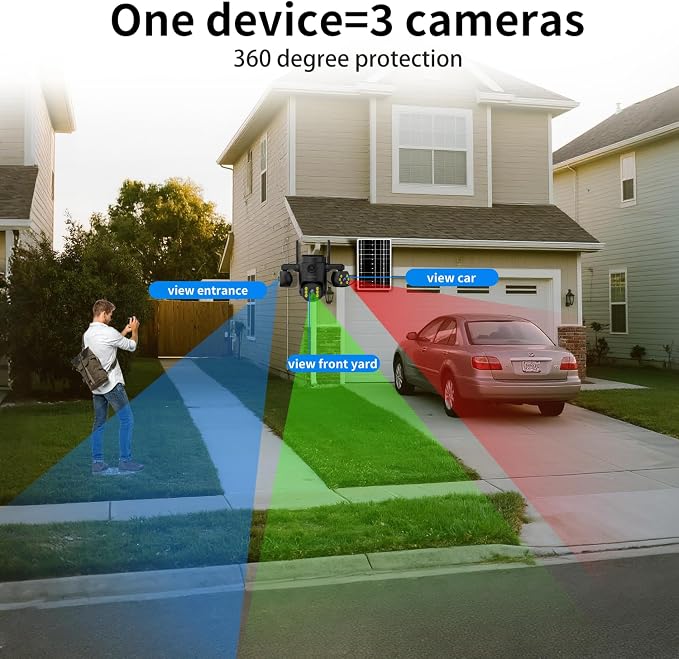 Triple Lens Outdoor Wireless Security Camera, Outdoor Cameras for Home Security, Color Night Vision, Outdoor Camera Two Way Audio for Home and Farm