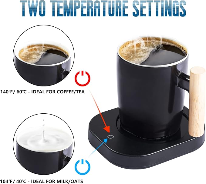 HOWAY Coffee Warmer & Mug Set, Cup Heater for Desk Temperature Control and Smart Auto Shut Off, 14oz, Two temperatures
