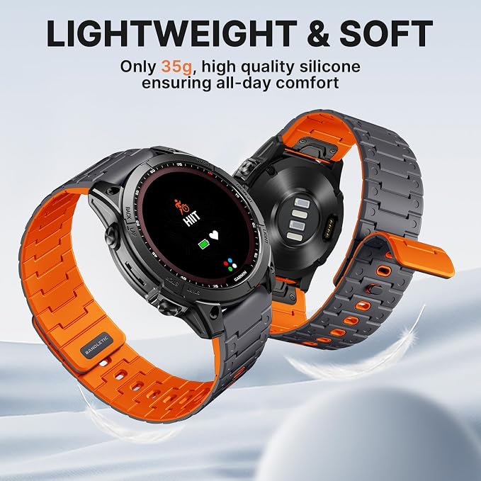 Bandletic Compatible with Garmin Fenix 8 51mm 7X 6X 5X Watch Band - 26mm Quick Fit Magnetic Silicone Strap for Fenix 7X 6X Pro/5X Plus/3/3 HR/Instinct 2X Solar 3 50mm /Enduro/Quatix/Tactix/Epix Pro 2