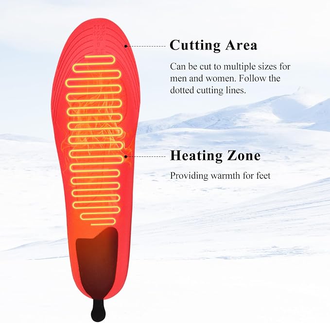 App-Controlled Heated Insoles for Men & Women, Rechargeable 5000mAh Battery, 4 Custom Heat Settings, Foot Warmers for Skiing, Hunting, Winter Work (L (8-12))