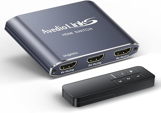 avedio links HDMI Switch 3 in 1 Out with Remote, 4K@60Hz HDMI 2.0 Switcher Box, 3 Port HDMI Selector Support 18Gbps, HDR10+, VRR, Dolby, HDCP 2.2, Compatible with PS5/PS4 Xbox Fire Stick TV Projector