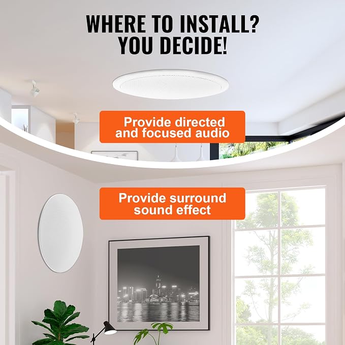 VEVOR 4 PCs 8 Inch in Ceiling Speakers, 400W Flush Mount Ceiling & in-Wall Speakers System with 8" Woofer,1" Tweeter, for Home Kitchen Living Room Bedroom or Covered Outdoor Porches