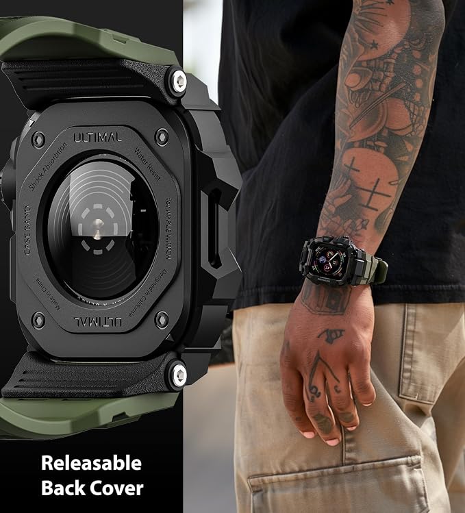 ULTIMAL Rugged Case with Band for Apple Watch Band 45mm,Compatible with Apple Watch Series 9/8/7 45mm,Military Grade Shockproof Bumper Cover for iWatch Tactical Band Men (Army Green, 45mm)
