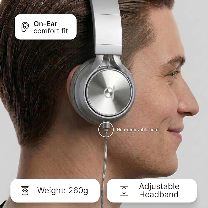 ARTIX CL750 Wired Headphones with Mic — Noise Isolating On-Ear Headphones for Computer and Laptop Wired, Plug in Corded Headphone with Wire (Foldable, Aux Jack 3.5mm)