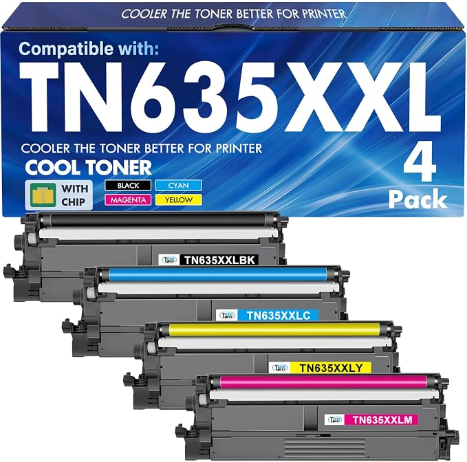 TN635XXL Toner Cartridge Set TN-635XXL Compatible Replacement for Brother TN635XXL TN 635XXL TN635XXLBK for HL-L8430CDW HL-L8430CDWT HL-L8570CDW MFC-L8930CDW MFC-L8970CDW MFC-EX575 Ink Printer 4 Pack